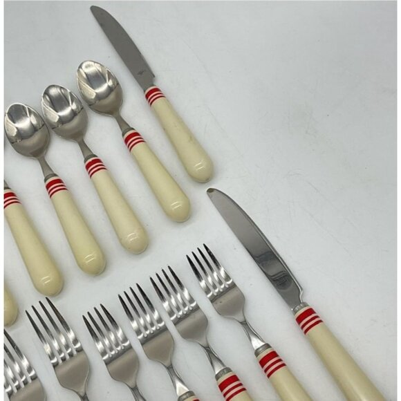 17 pc Ralph Laren Stainless Flatware Cafe Stripe-Red - Picture 5 of 5